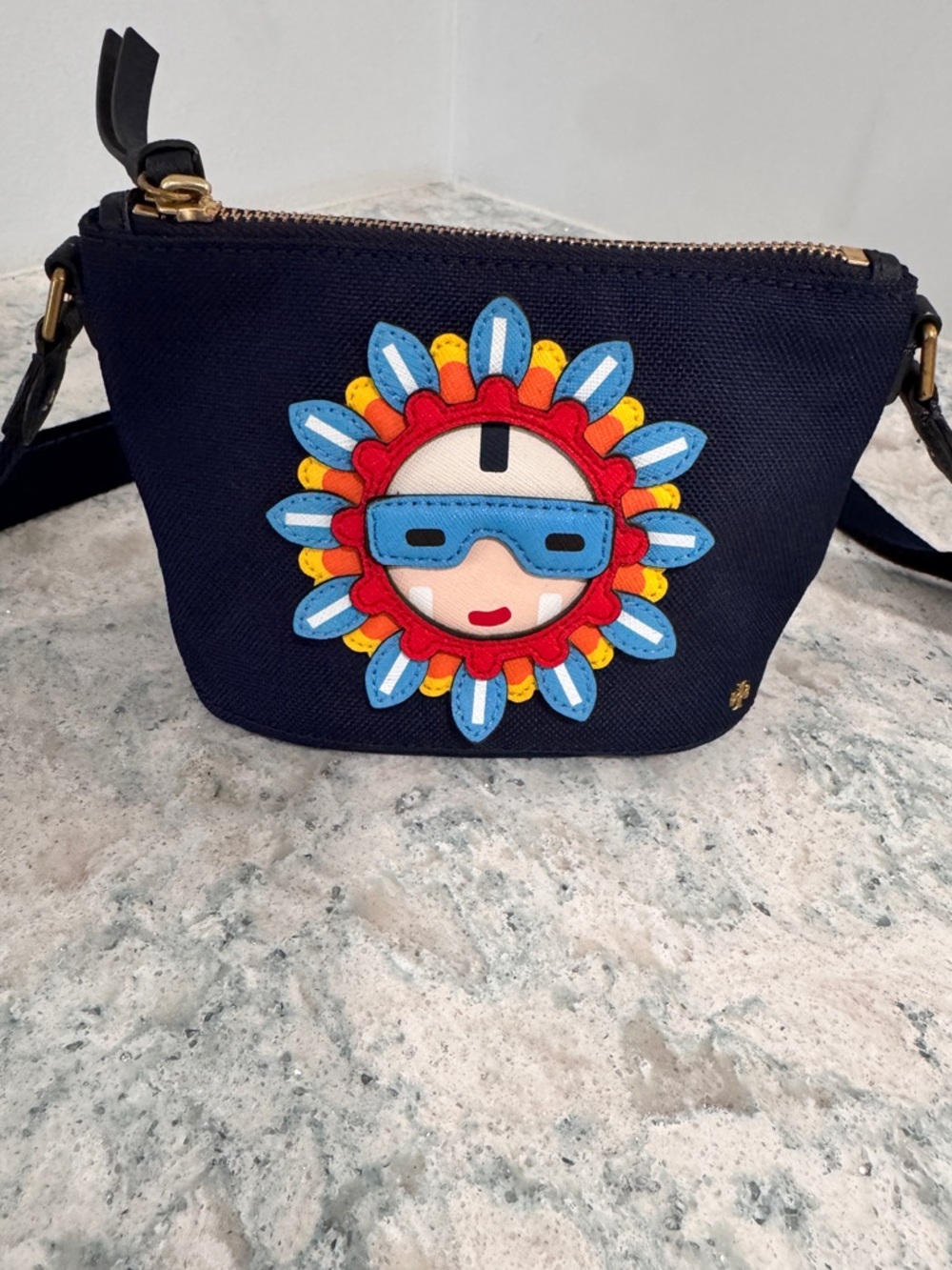 EUC RARE LIMITED EDITION TORY BURCH BLUE FLOWER CHILD APPLIQUÉ CROSSBODY